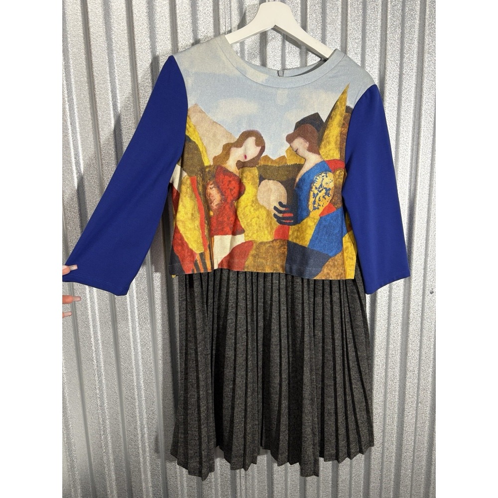 Artcore Artsy Wearable Art Portrait Dress Pleated Colorful Medium Size 10 - Picture 8 of 11